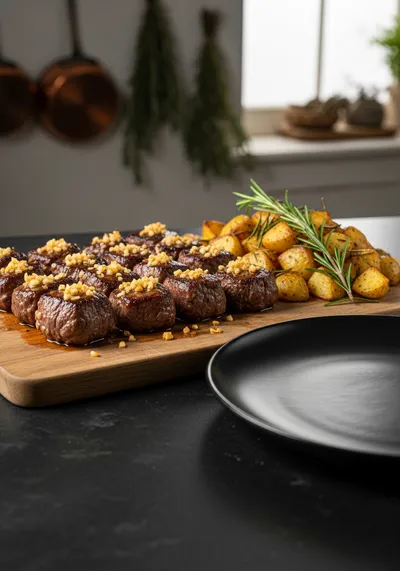 Slow Cooker Garlic Butter Beef Bites with Crispy Potatoes